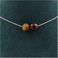 Bijoux Steine und Mineralien. Halskette mit 2 Perlen Tigerauge Mischfarben 8 mm. Kette aus Stahl Halskette für Frauen, Männer. Personalisierbare Größe