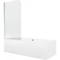 Mexen Cube Rechteckbadewanne 180 x 80 cm mit Verkleidung und 1-flügliger Duschabtrennung 75 cm, Transparent, Chrom - 550518080X9
