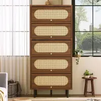 STILVORA Sideboard mit Rattan und 5 Klappen, Hochschrank mit großem Stauraum, Kommode mit Metallbeinen für Wohnzimmer Flur Küche