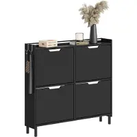 SoBuy Schuhschrank für den Eingangsbereich – Schuhregal aus Holz mit LED-Beleuchtung und Design – Für den Eingangsbereich und den Flur, für kleine Räume – Schwarz, 100 x 19 x 93 cm, FSR100-E-SCH