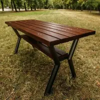 TW REKORD REKORD Gladiator Palisander Gartentisch 170 x 65 x 74 cm Wetterfester Parktisch aus Stahl & Holz Robuster Terrassentisch für Garten Park & Gastronomie