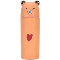 Markenlos Federmäppchen mit Tiermotiv und Teddybär, 2-in-1 Federmäppchen aus weichem Silikon, aufrechter Schreibkasten, tierförmiger Stifthalter für Mädchen (braun)