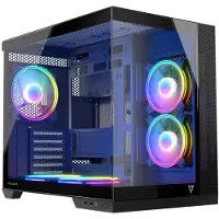 Modecom VOLCANO PANORAMA APEX ARGB 5F Grau, PC-Gehäuse Midi Tower, 5 ARGB Lüfter, Panorama Glas-Design, USB-C, Staubfilter