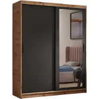 MargaretHadas24 Kleiderschrank Henry mit Spiegel 120 cm inklusive 2 Schiebetüren Schwebetürenschrank (artisan, schwarz)