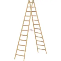 Hymer Holz-Sprossenstehleiter, beidseitig begehbar, 2x12 Sprossen, senkr. Höhe 3,30 m, Reichhöhe 4,75 m, Gewicht 25,0 kg