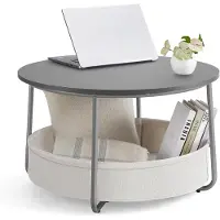 Vasagle Couchtisch rund mit Korb aus Stoff zementgrau-cremeweiß LCT244G01