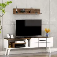 Homidea Nora TV-Lowboard TV-Schrank Wohnwand mit Wandregal Modernes Design (Weiß/Nussbaum)