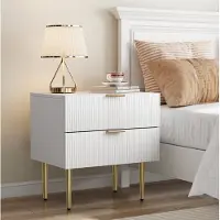 STILVORA Nachttisch MDF/Spanplatte Weiß 53x41,5 cm, 2 Schubladen, Metallbeine