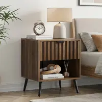 STILVORA Nachttisch MDF Walnuss mit Schublade und offenem Fach 45x40x53 cm