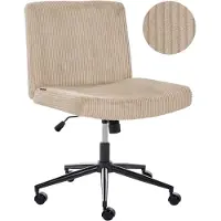 Beliani Schreibtischstuhl Beige Cord Gepolstert Drehbar Höhenverstellbar mit Wippfunktion ohne Armlehnen Moderner Bürostuhl Drehstuhl fürs Homeoffice
