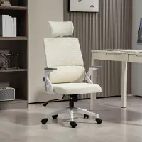 SUGIFT Bürostuhl Mesh Beige, Schreibtischstuhl Kopfstütze Lendenstütze höhenverstellbar, ergonomischer Drehstuhl | 60x61x121,5 cm | Netzrücken | 11,2 kg