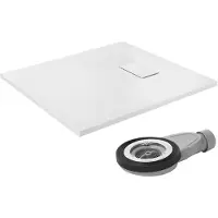 LuxeBath Duschwanne 90x80 cm Weiß mit Ablaufgarnitur aus SMC H:3 cm