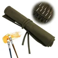 Markenlos Pinselhalter aus Canvas, 22 Größen, aufrollbare Tasche mit 22 Fächern, Ölfarbenpinsel, Stifte, aufrollbares Etui, strapazierfähiges Canvas, olivgrün, ideal für Künstler und Hobbymaler.