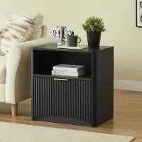 STILVORA Nachttisch Spanplatte Schwarz 58x38x60 cm mit Schublade und Unterfach
