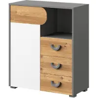 Masseno Kommode ARCADA 80 cm Sideboard mit 3 Schubladen und 1 Türen für Wohnzimmer Schlafzimmer Modern 80x38x94 cm Eichefarben / Weiß