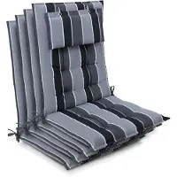 Beautissu 4er Set Sun-HL Hochlehner Auflage 120x50x8cm Anthrazit-Gestreift