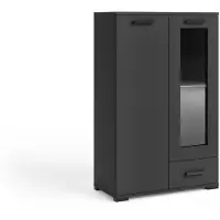 Masseno Kommode ALBANO 80 cm Sideboard mit 1 Schubladen und 2 Türen für Wohnzimmer Schlafzimmer Modern 80x40x125 cm Schwarz