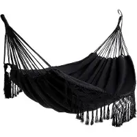 OEM Brasilianischer Strand-Hammock für Outdoor-Abenteuer, Reisen, Wandern, Klettern, Picknick - Stil, Schwarz Baumwoll-Bezug (Max. Traglast 400kg) - Ideal für 2 Personen.