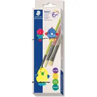 Staedtler Synthetikhaarpinsel-Set Noris, 3-teilig farbige Stiele aus Recyclat-Material, mit Metallzwinge
