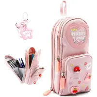 Markenlos Rosa Federmäppchen für Mädchen mit niedlichem Design, großem Fassungsvermögen, Stiftehalter mit 3 Fächern, Schreibtasche, Geschenk für Schule/Teenager