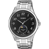 Casio Herren-Quarzuhr MTP-M110D-1AVER Silberfarbener Stahl Schwarzes Zifferblatt Mondphasen 42,5 mm