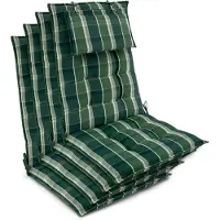 Beautissu 4er Set Sun-HL Hochlehner Auflage 120x50x8cm Grün-Kariert