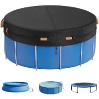 BundiGlassware Poolabdeckung Rund, Sommer-Poolplane aus hochwertigem Oxford-Gewebe für runden Aufstellpool, mit Steckschnallen & Kordelzug, Ø 244cm (8FT)