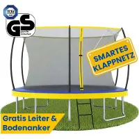 Zero Gravity Trampolin 366x244 cm inkl. Leiter & 4 Bodenanker / Schneller Auf- und Abbau dank smartem Klappnetz / Max. 130 kg / Ultima 5 Fun-Edition