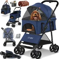 LOVPET Hundewagen 2in1 Hundebuggy Hundebox Transporttasche Faltbar klappbar bis 20kg Haustiere Buggy mit Netzfenstern Getränkehalter, Regenschutzabdeckung & Kuscheldecke Jogger Buggy für Haustiere