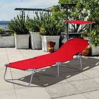 SUGIFT Gartenliege Liegestuhl 4-fach verstellbar, Sonnenliege klappbar mit Dach, wetterfest, Rot | Metall/Polyester | bis 120 kg | 187 x 58 x 36 cm