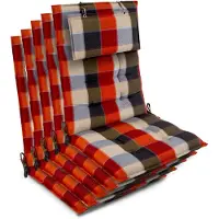 Beautissu 5er Set Sun-HL Hochlehner Auflage 120x50x8cm Orange-Beige-Kariert