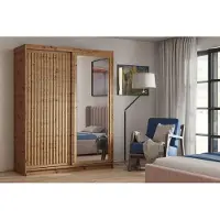 Masseno Schiebetürenschrank LINARI 180/205/60cm 2-türig mit Spiegel Eiche Artisan