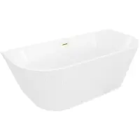 Mexen Oris freistehende, gerillte Wanne an der Wand 150 x 75 cm, weiß, Überlauf gold gebürstet - 52871507500-55