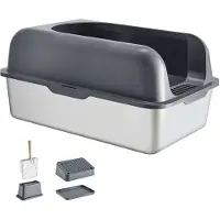 DUOKU Extra große Katzentoilette - - Edelstahl - 60 x 40 x 30 cm - 6 Zoll tief - Große Katze