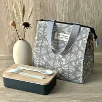 MaxPower Universelle isolierte Lunchtasche - Blumenmuster Grau Weiß