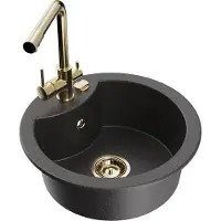 Mexen Diego 1-Becken-Granit-Spüle mit Mischbatterie Duero, Schwarz gesprenkelt - 6512-76-671600-50