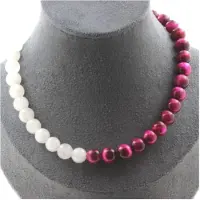 Bijoux Steine und Mineralien. Halskette mit Mondstein- und Fuchsien-Tigernieten 8 mm. Kette für Frauen und Männer. Personalisierte Größe