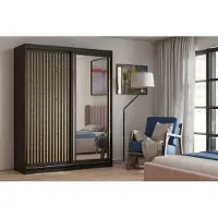 Masseno Schiebetürenschrank LINARI 180/205/60cm 2-türig mit Spiegel Schwarz