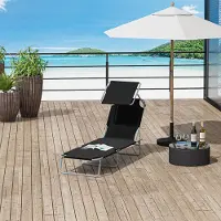 SUGIFT Gartenliege Liegestuhl 4-fach verstellbar, Sonnenliege klappbar mit Sonnenschutz, Schwarz | Metall/Polyester | bis 120 kg | 187 x 58 cm