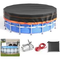 BundiGlassware Poolabdeckung Rund 376cm, 12ft Poolabdeckung mit Kordelzug Whirlpool Abdeckung Schwimmbad Lagertank Abdeckplane, Wasserdicht Staubdicht Waschbar Oxford-Gewebe Stabilität Installation Schwarz