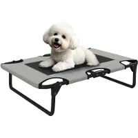 BundiGlassware Erhöhtes Hundebett klappbar Haustierbett, Outdoor Hundeliege mit Netzdesign Hellgrau Oxford 75 x 51 x 18 cm