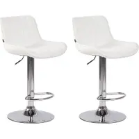 DELUKE 2er Set Barhocker BEKIM - Kunstleder Weiß 50x50x86 cm Silber | Barstuhl Mit Lehne Drehbar Tresenhocker Tresenstuhl Kneipenhocker Kneipenstuhl