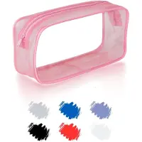 Markenlos Pinkfarbenes, transparentes Etui für Frauen und Studentinnen, eine kleine Tasche für Schule, Toilettenartikel und Kosmetik, geeignet für Universität und Büro.