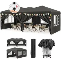 Woltu Pavillon, mit 6 Seitenwänden, 3x6 Pop Up, wetterfest, UV-Schutz : Grau Farbe: Grau