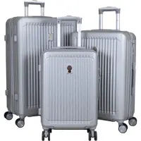 Monopol Hartschalenkofferset Toledo 3teilige Trolleyset mit 4 Rollen Reisekofferset 3er Set L+M+S silber