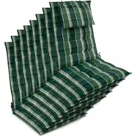 Beautissu 8er Set Sun-HL Hochlehner Auflage 120x50x8cm Grün-Kariert