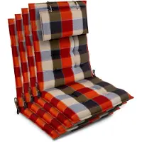 Beautissu 4er Set Sun-HL Hochlehner Auflage 120x50x8cm Orange-Beige-Kariert