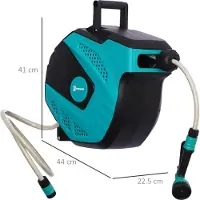 Homu & Co. 15-Meter-Gartenschlauchaufroller – Wandmontage, automatischer Aufroller mit 7 Sprühmustern – inklusive Wandhalterung – blau
