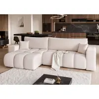 Idohome - Bubble Ecksofa OFI XL Bouclé mit Schlaffunktion, Bettkasten modernes, Wohnzimmercouch - Farbe: Creme Centaur 01