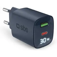 SBS Wandladegerät mit LCD-Bildschirm, 1 USB-C-PD-30W-Ausgang, 1 USB-A-18W-Ausgang